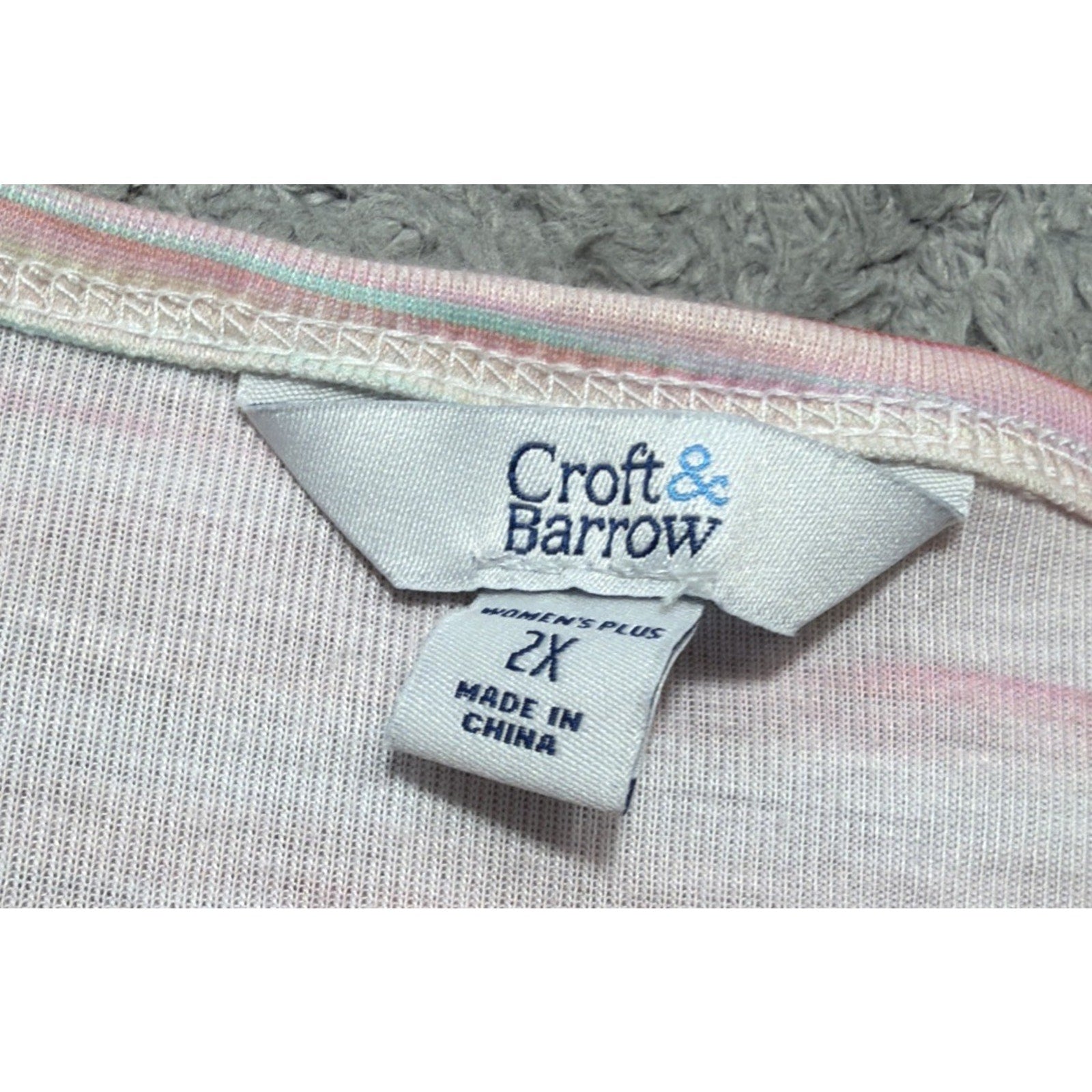 Croft &Barrow Multi Strip Abstract 1/4 Button Knit V-Neck Top Tunic Plus Size 2X