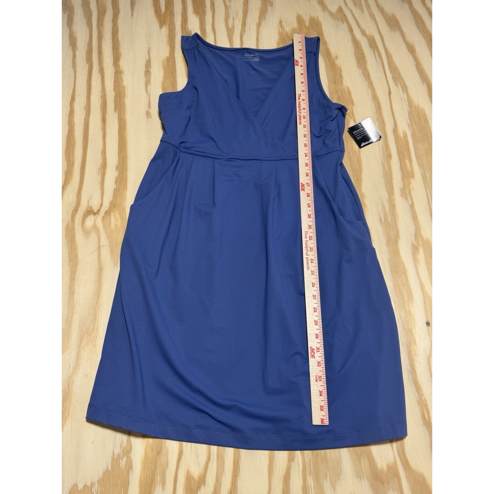 Eddie Bauer Aster Crossover Dress Women’s Large Blue Sleeveless Pocket New