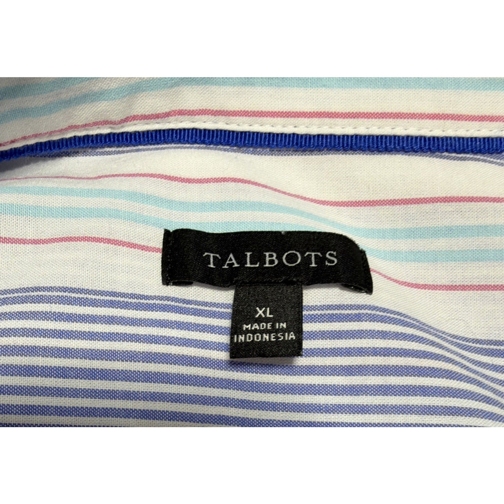 Talbots Women Career Top Blouse Shirt Size XL Gem Stone Striped Collared Cotton