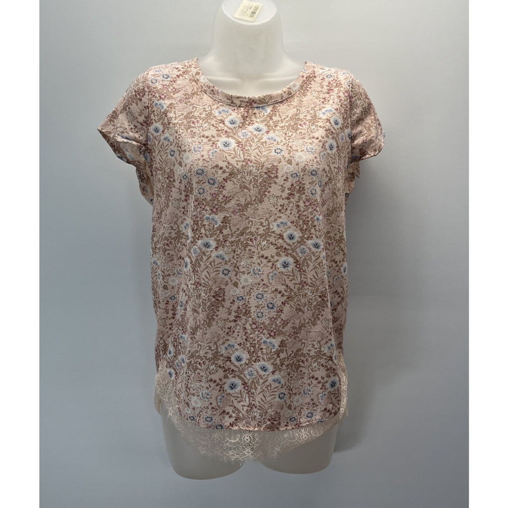 LAUREN CONRAD Floral Lace Tee Women's Sz XS Shortsleeve