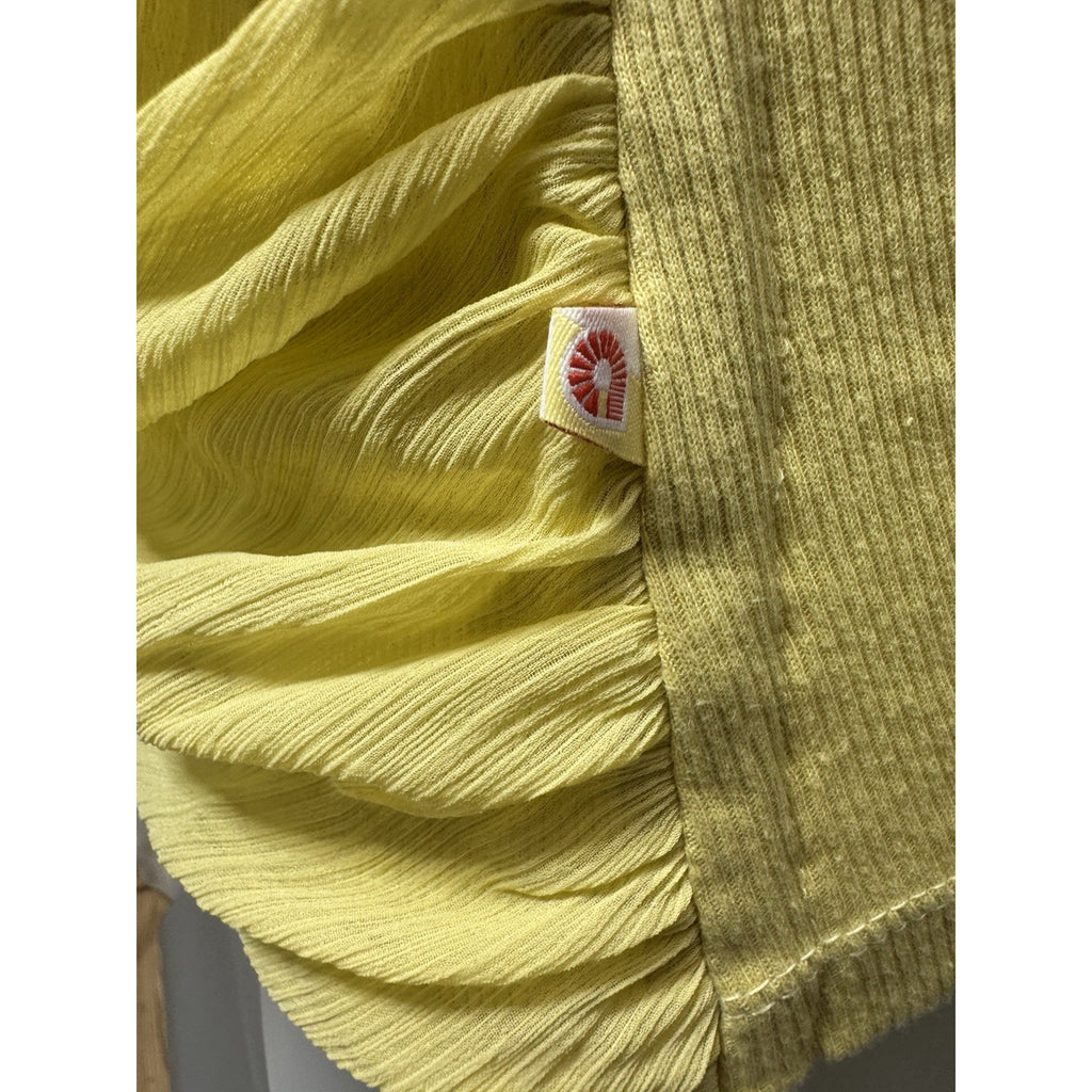 AKDMKS Natalia Ruched Asymmetric Tank Top Yellow Ribbed Sleeveless Side Tie