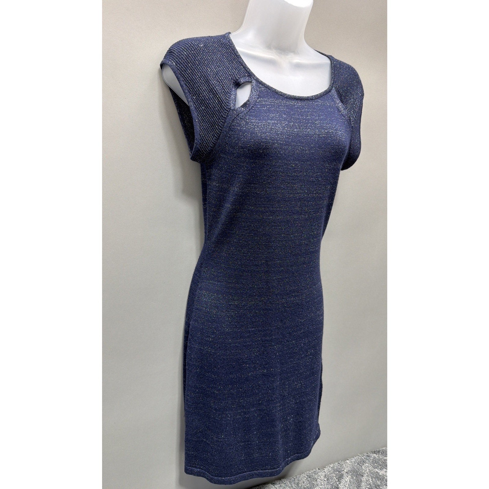 Express Womens Dress Size Small Blue Scoop Neck Metallic Stretch Sleeveless