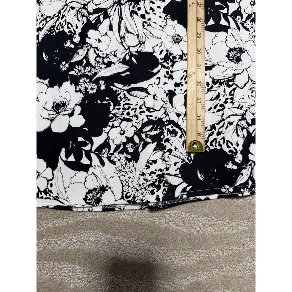 dBy Ltd Black White Floral Dress Womens 12 Sleeveless A-Line Stretch Lined