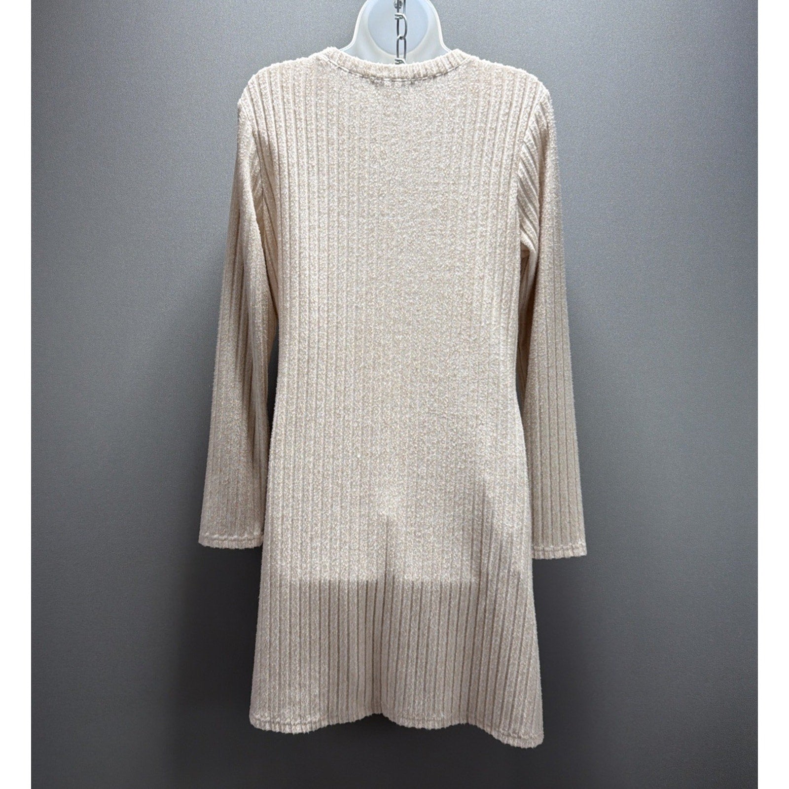 OFEEFAN Women’s Long Sleeve Ribbed Tunic Dress Side Buttons Soft Size Medium