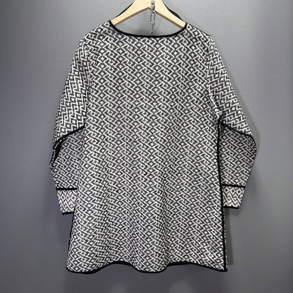 Sweet Magnolia Cardigan Jacket Womens L Black White Geometric Tassel Tie NWOT