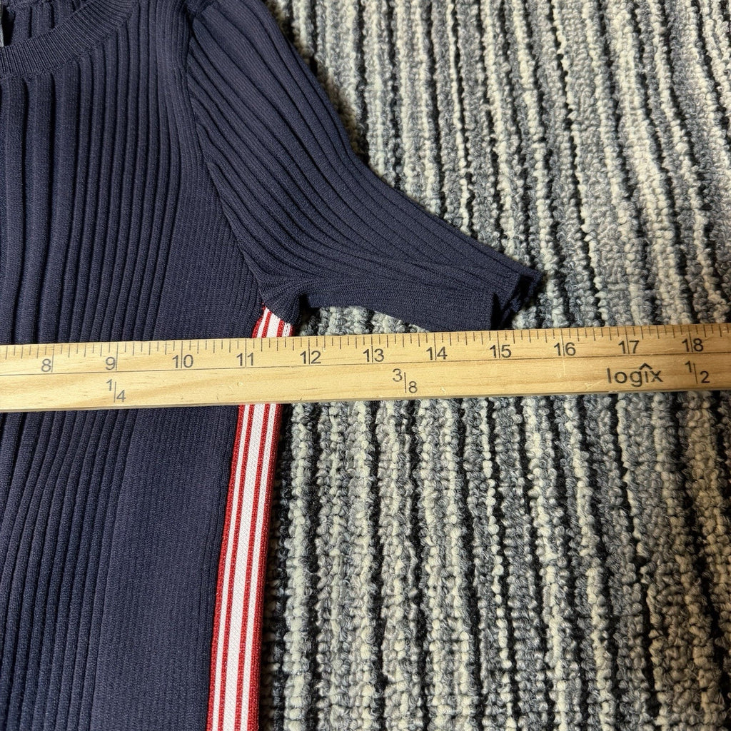 REO Womens Small NWT Navy Ribbed Knit Bodycon Dress Red White Side Stripe Mini
