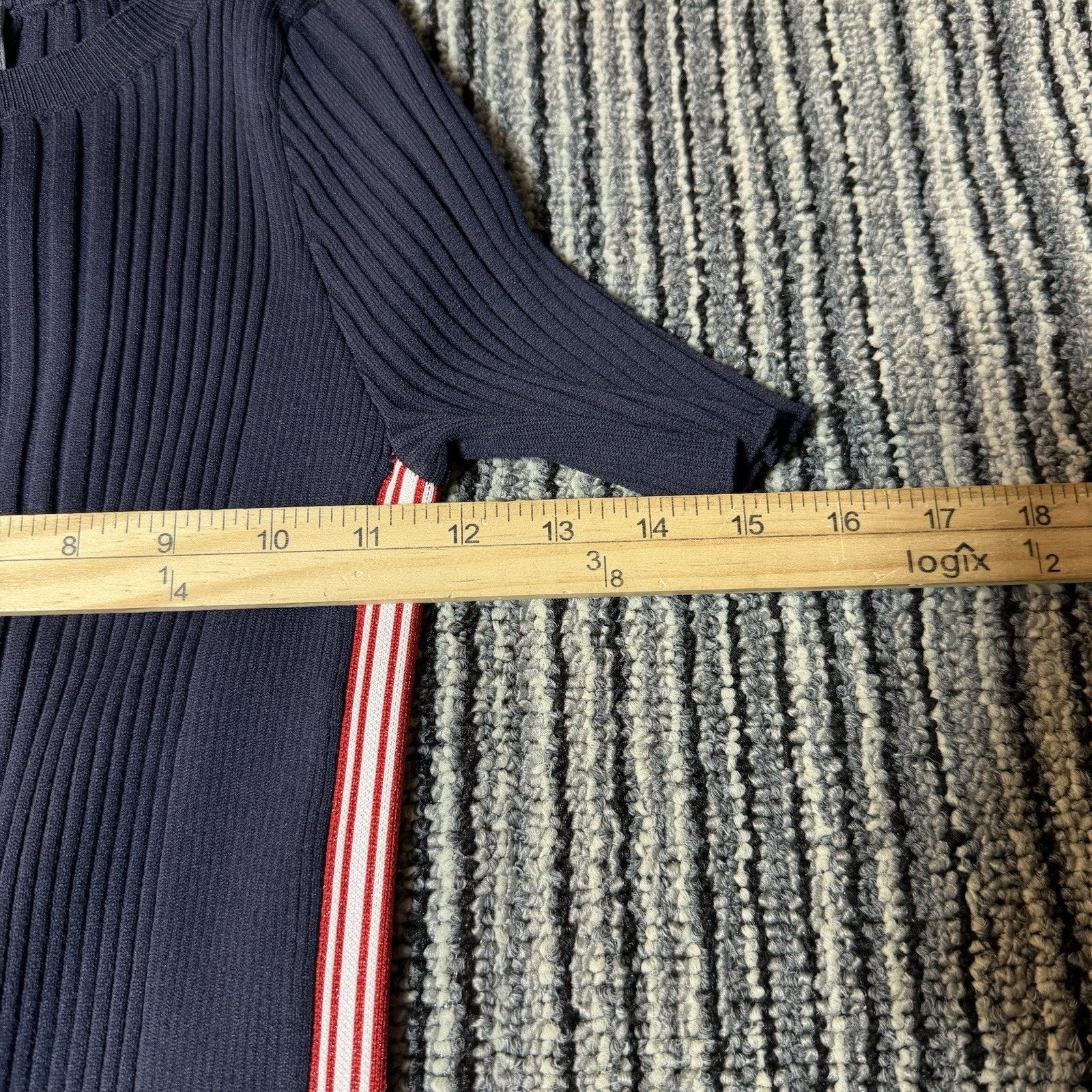REO Womens Small NWT Navy Ribbed Knit Bodycon Dress Red White Side Stripe Mini