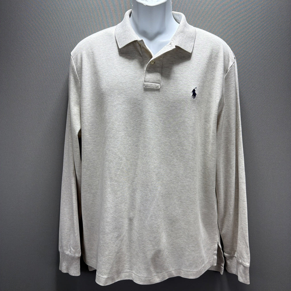 POLO RALPH LAUREN HEATHER BIEGE POLO SHIRT LONG SLEEVE SIZE XL