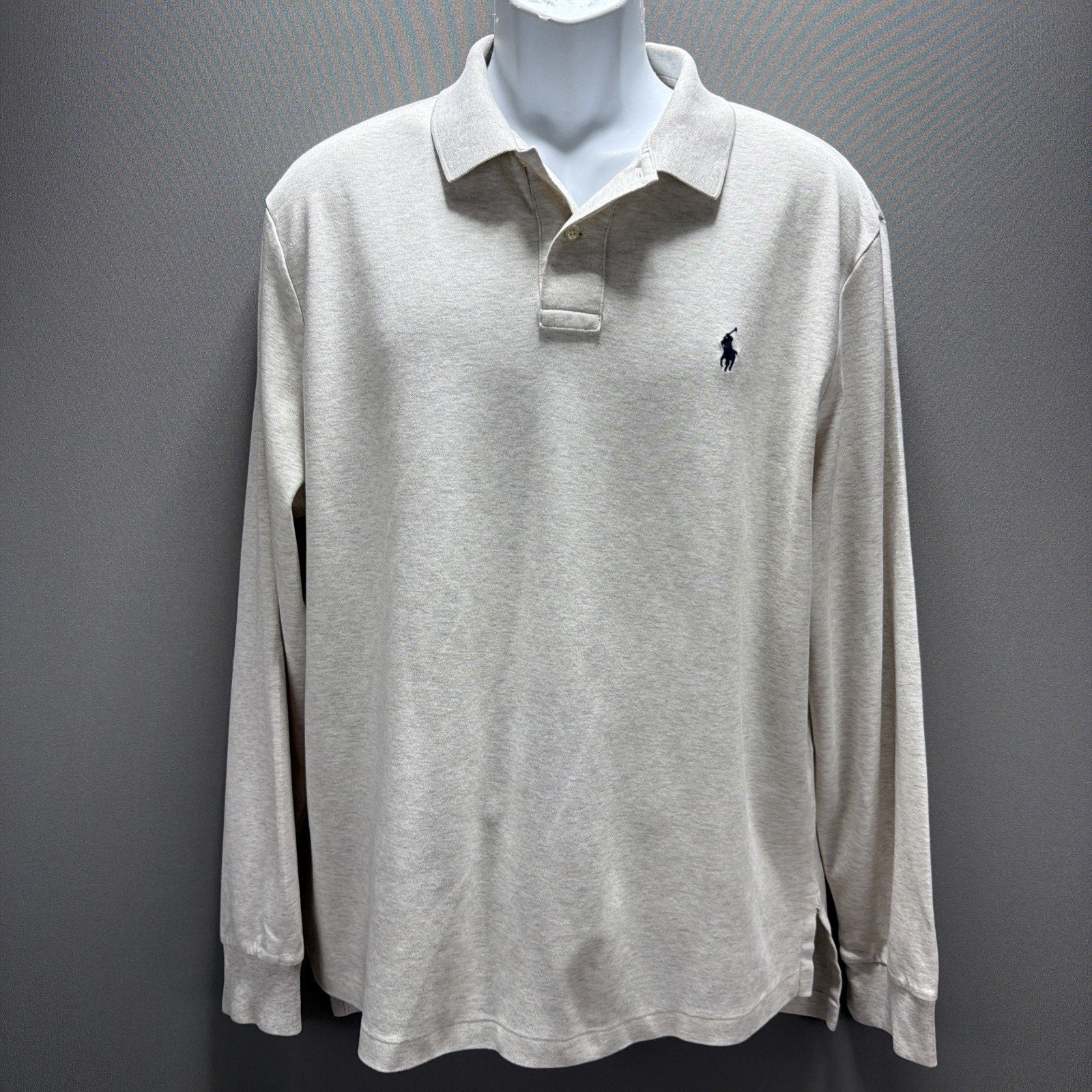 POLO RALPH LAUREN HEATHER BIEGE POLO SHIRT LONG SLEEVE SIZE XL