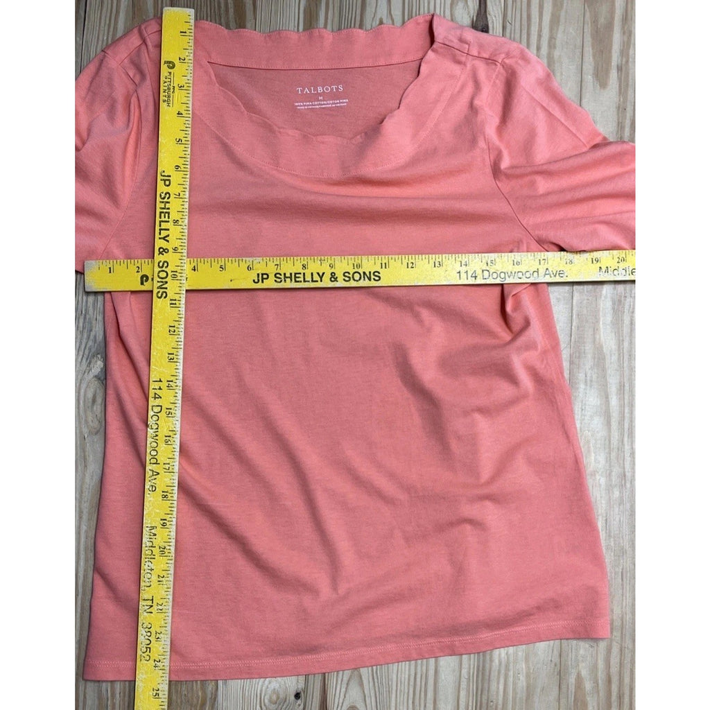 Talbots Woman Scallop Neck Short Sleeve Top Womens M Pima Cotton Soft