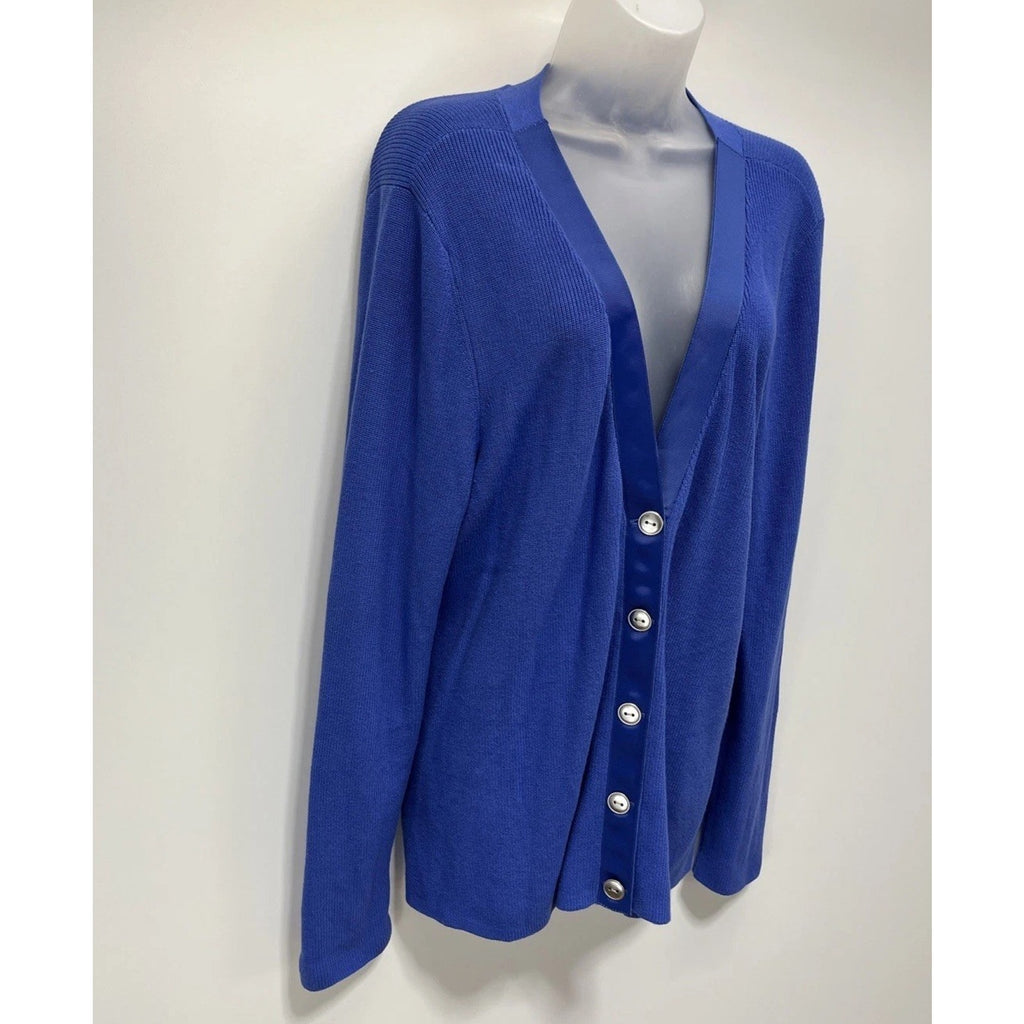 Talbots Plus Royal Blue V neck Button Front Cardigan LS Size XL