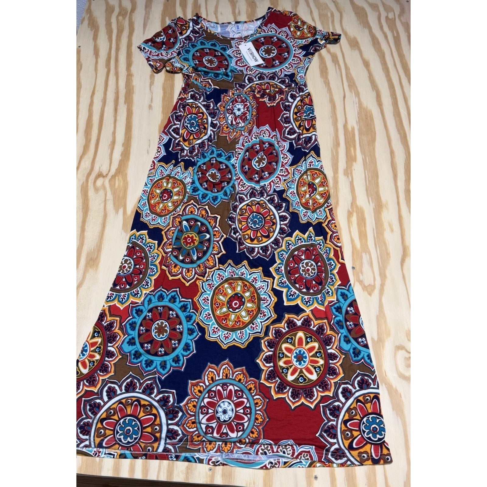 VIISHOW Women’s Short Sleeve Empire Maxi Dresses Long Dresses Pockets XL New