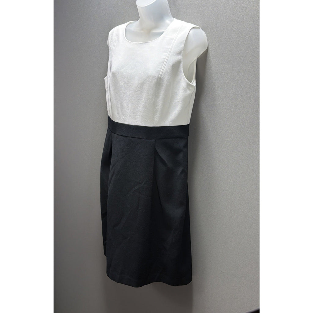 Ann Taylor Loft Black White Lined Color Block Combo Sheath Dress Size 10 Nice!