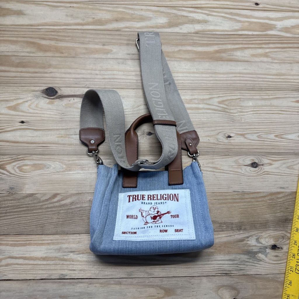 True Religion Small Crossbody, Logo Tote Leather Strap And Denim Body Canvas