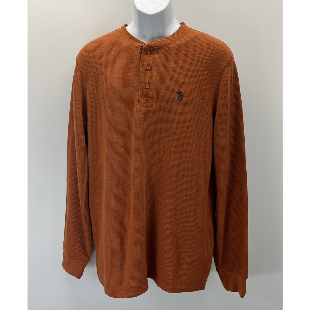 NWT U.S. Polo Assn. Men's Shirt Thermal Henley Cotton Long Sleeve L Pony Logo