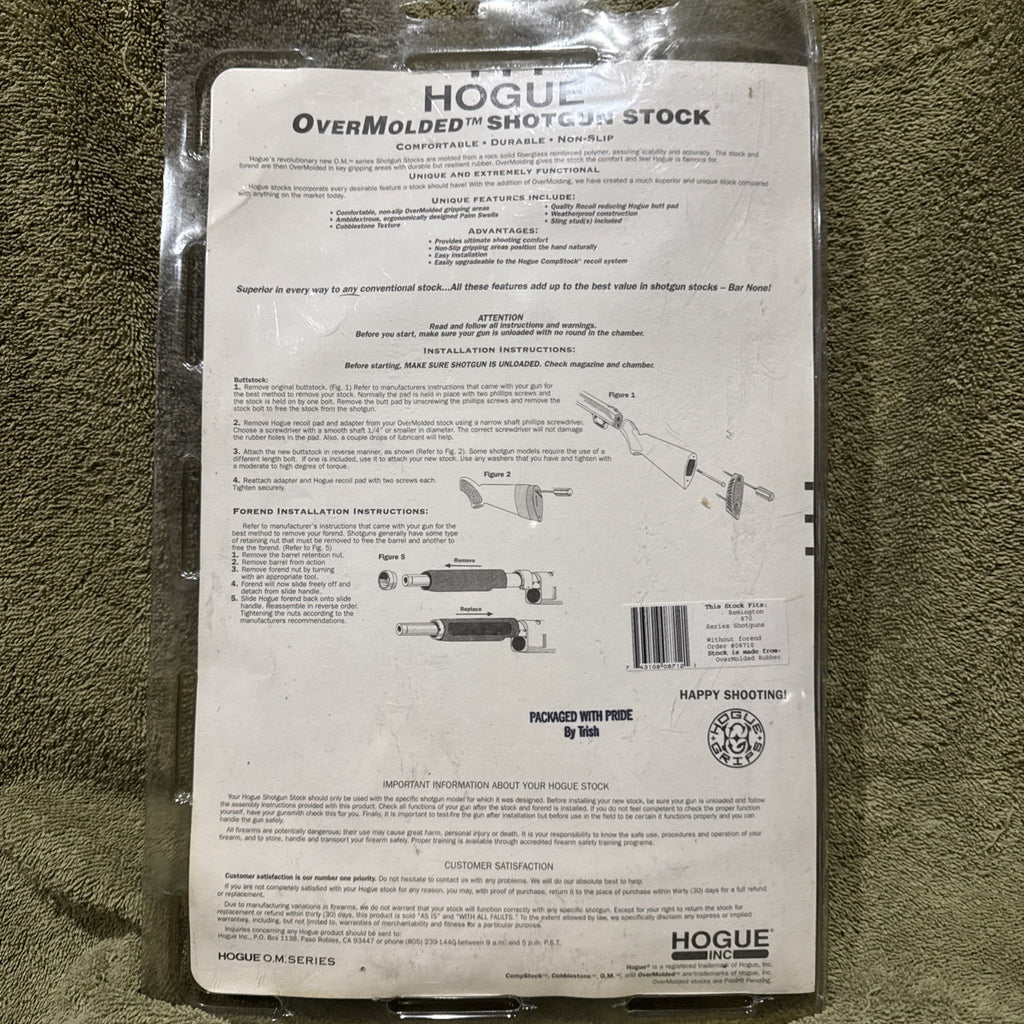 Hogue #08712 Over Molded Shotgun Stock/Forend Kit For Remington 870 12GA, Black