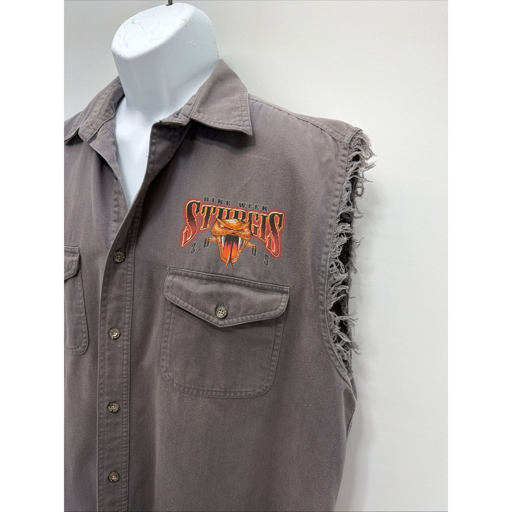 Sturgis Bike Week 2005 South Dakota Sleeveless Button Front Shirt Biker