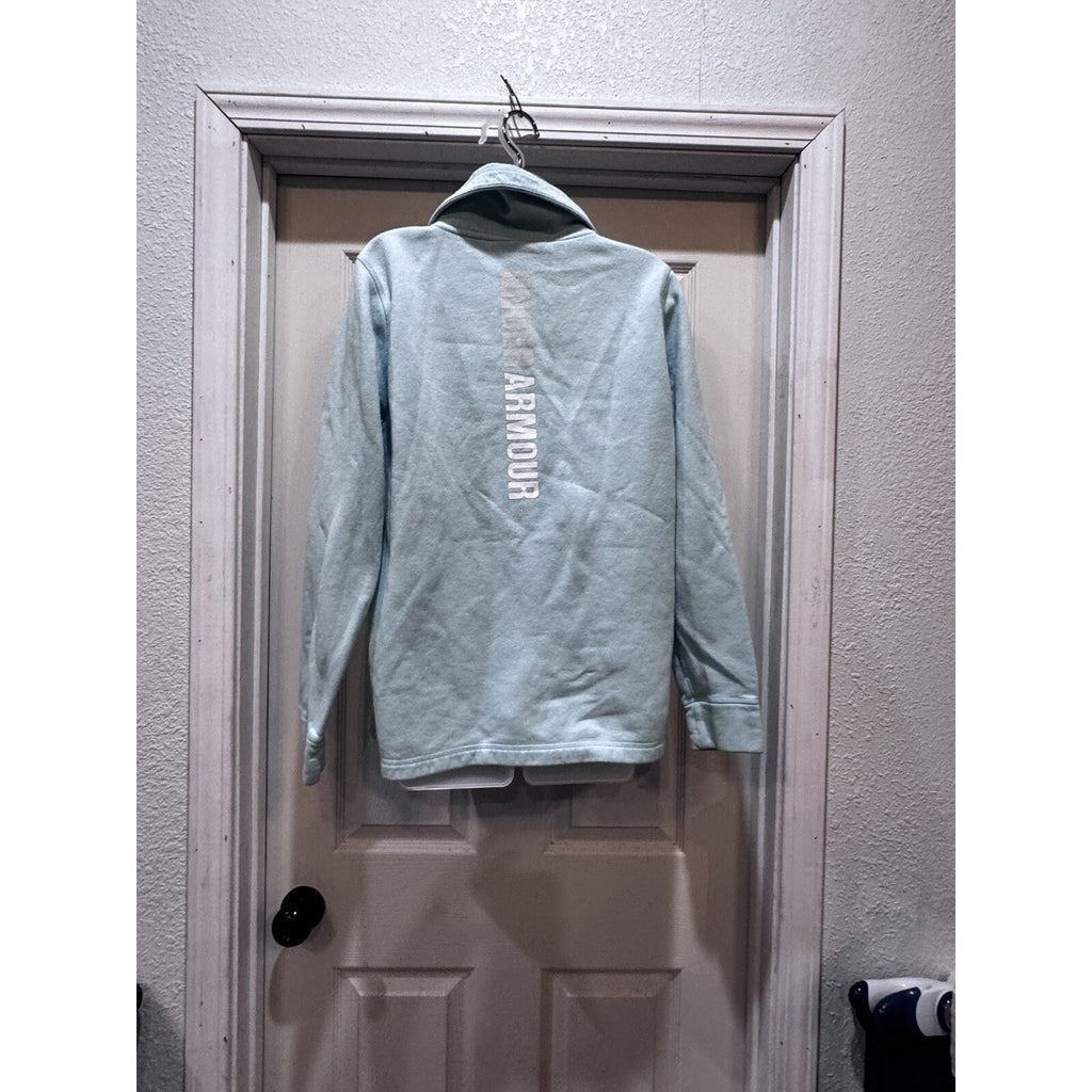 Under Armour Womens Quarter Zip Sweatshirt Fleece Large Mint Green Logo on Back