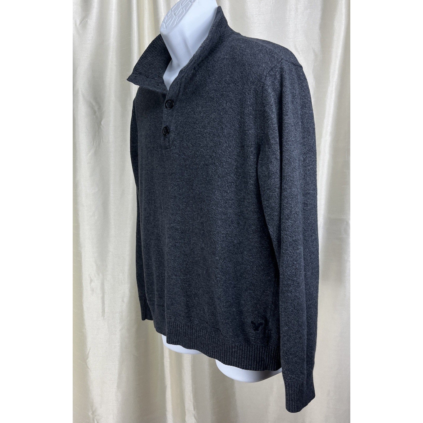 AMERICAN EAGLE Classic Fit Button Front Collar Gray Pullover Sweater Mens Size L