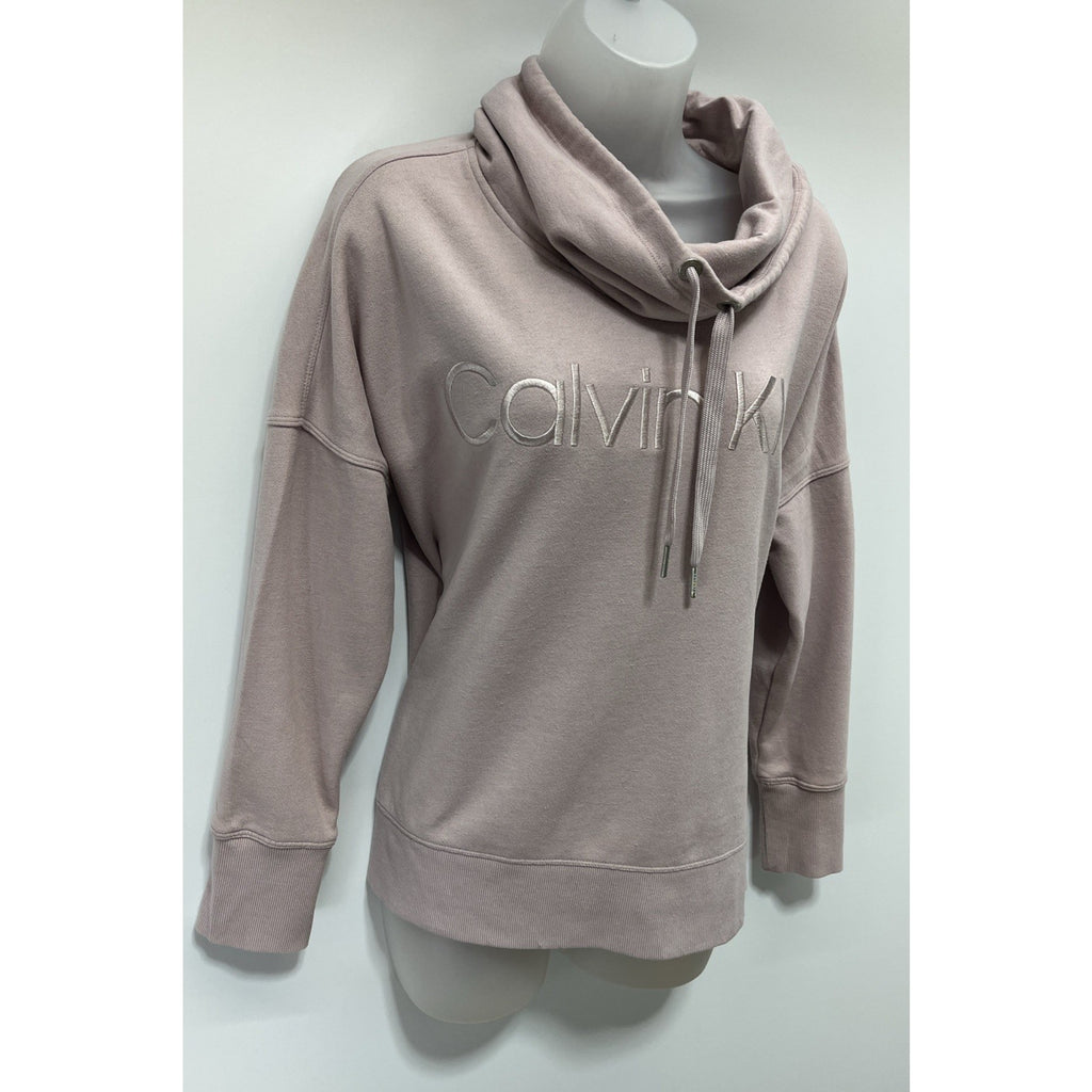 Calvin Klein Womens Medium Light Pink Sweatshirt Cowl Neck Drawstring Pullover