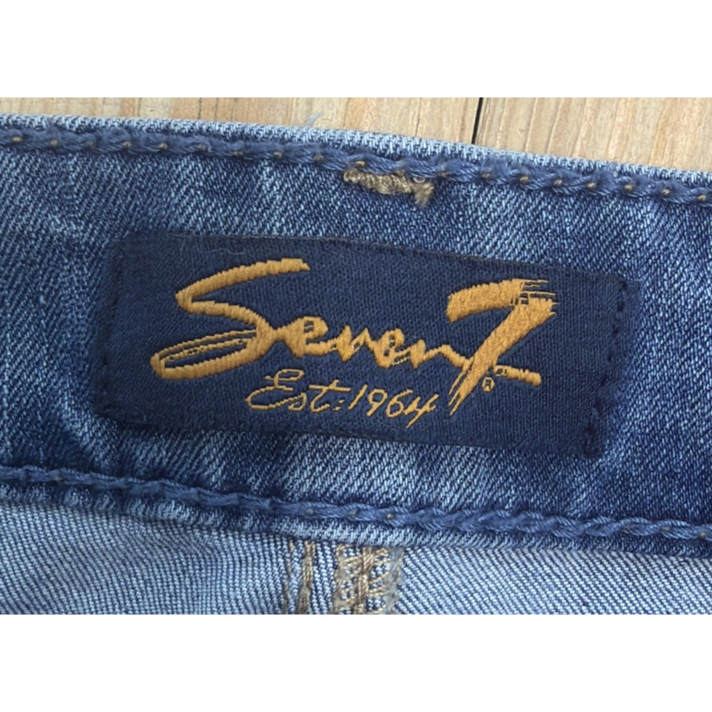 Seven7 Jeans Women's 12 Blue Denim Embroidered Skinny Crop Medium Wash Mid Rise