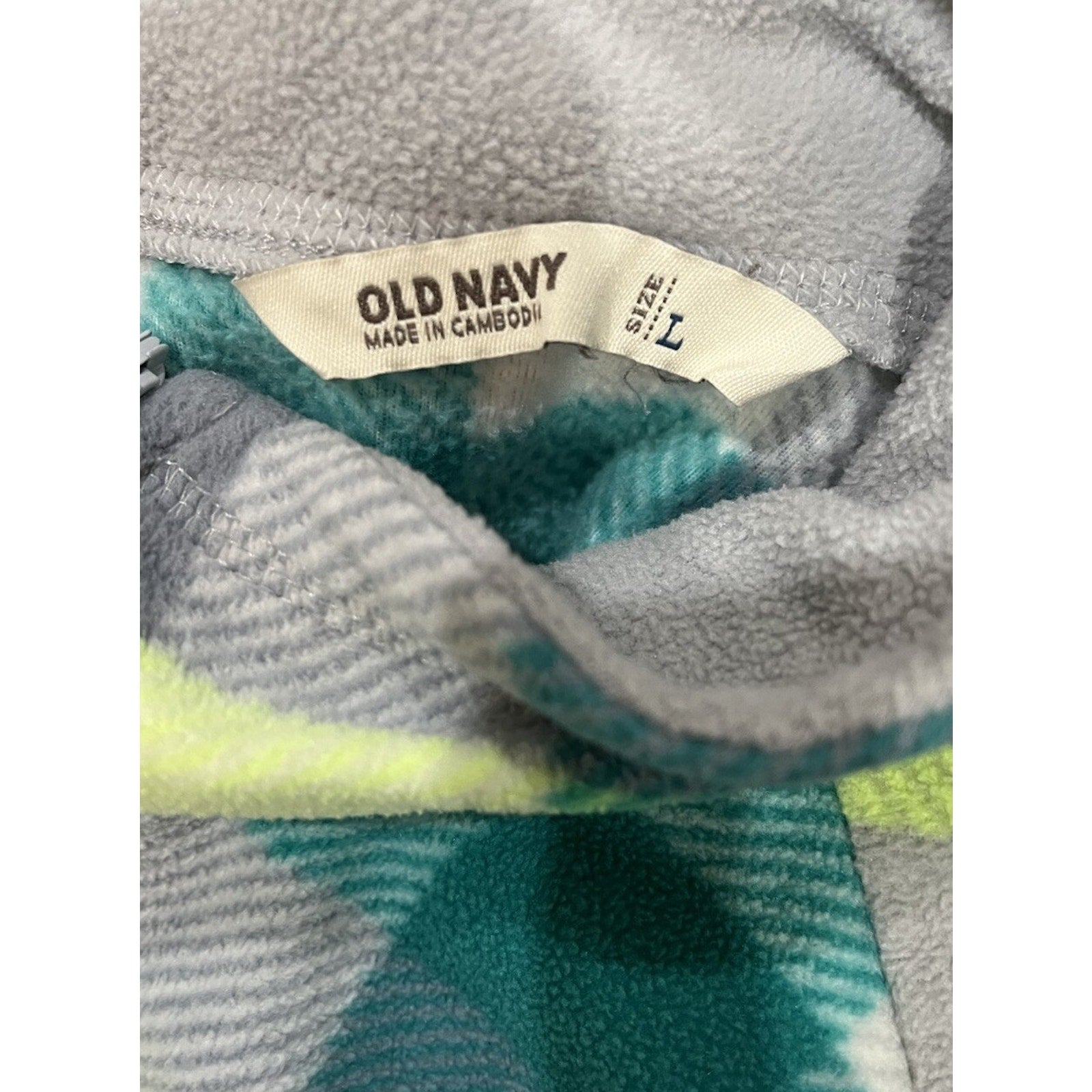 Old Navy Fleece Pullover Large Green Blue Plaid 1/4 Zip Jacket Sweater Women