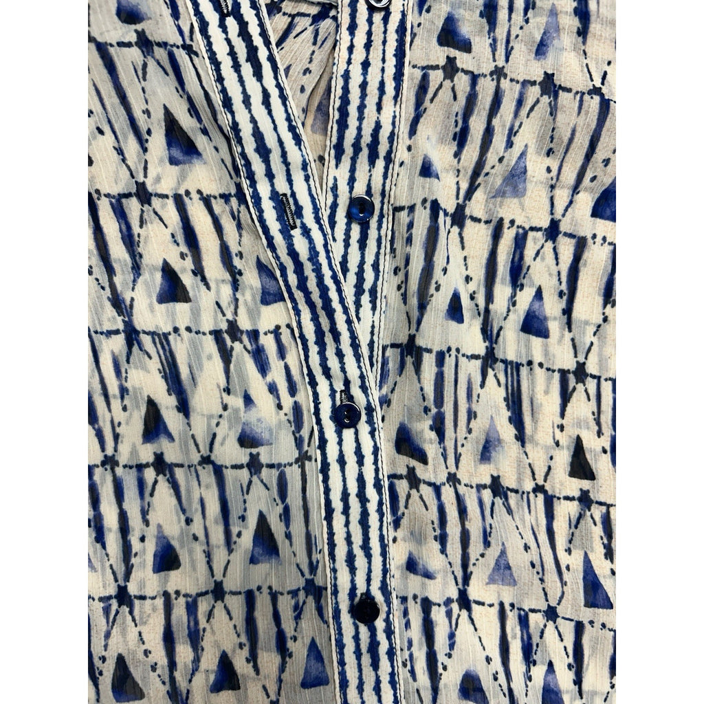 Liverpool Los Angeles Button Front Collared Blouse Grecian Tile Size SMALL.