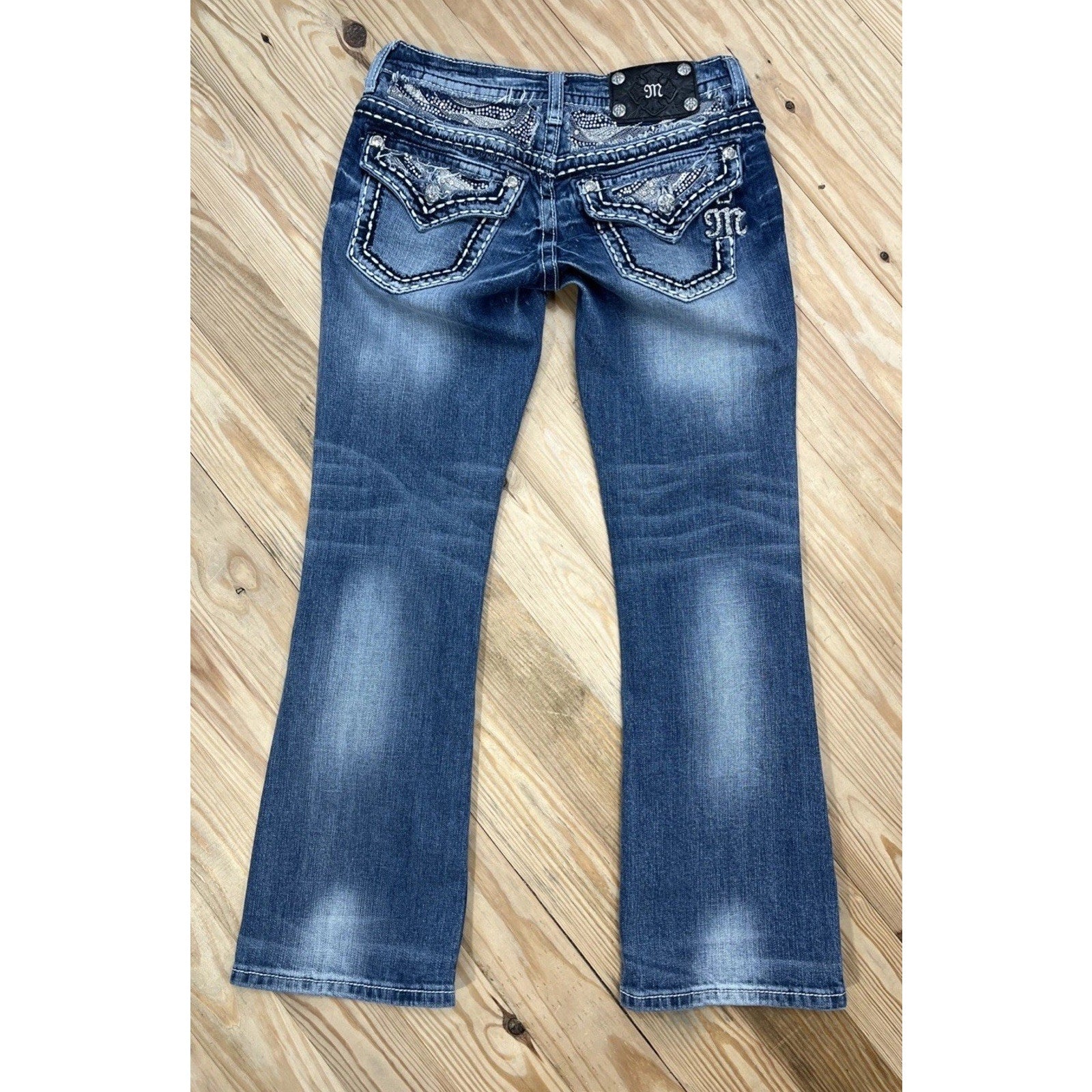 Miss Me Jeans Women 27 Flap Pocket Boot Cut Low Rise Embellished 27x29