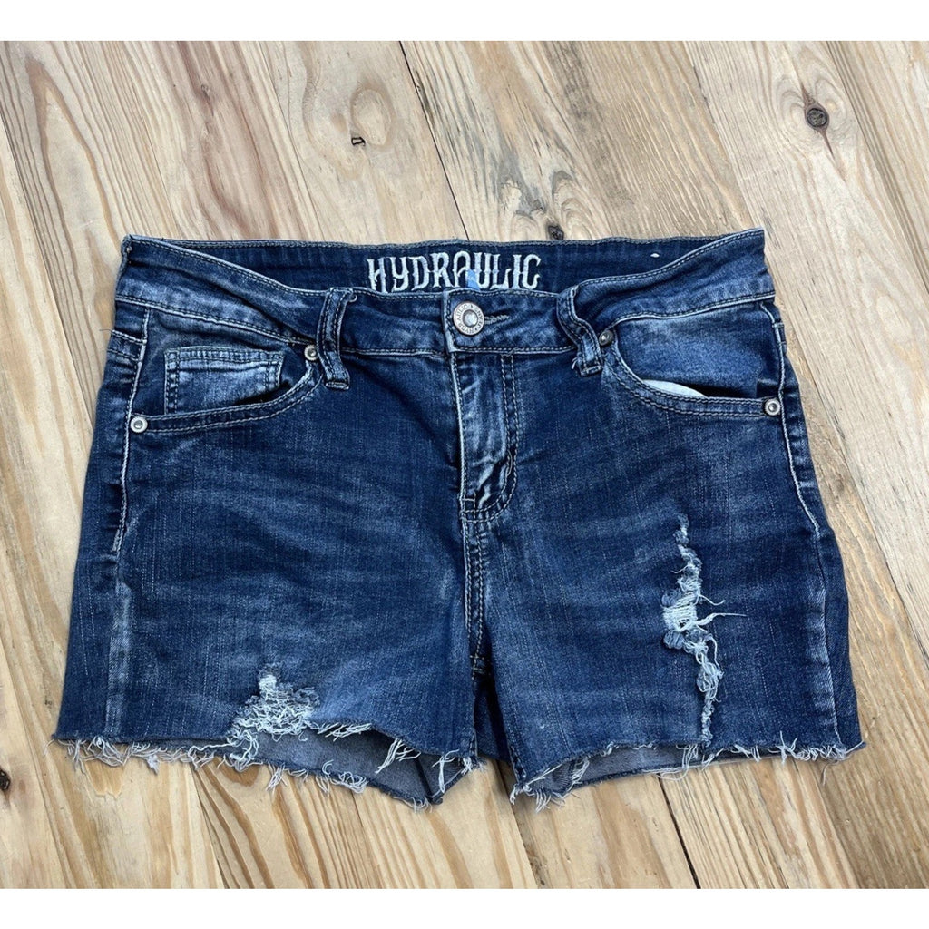 Hydraulic Y2K Denim Shorts Bailey Low Rise Distressed Embellished Pockets Sz 9