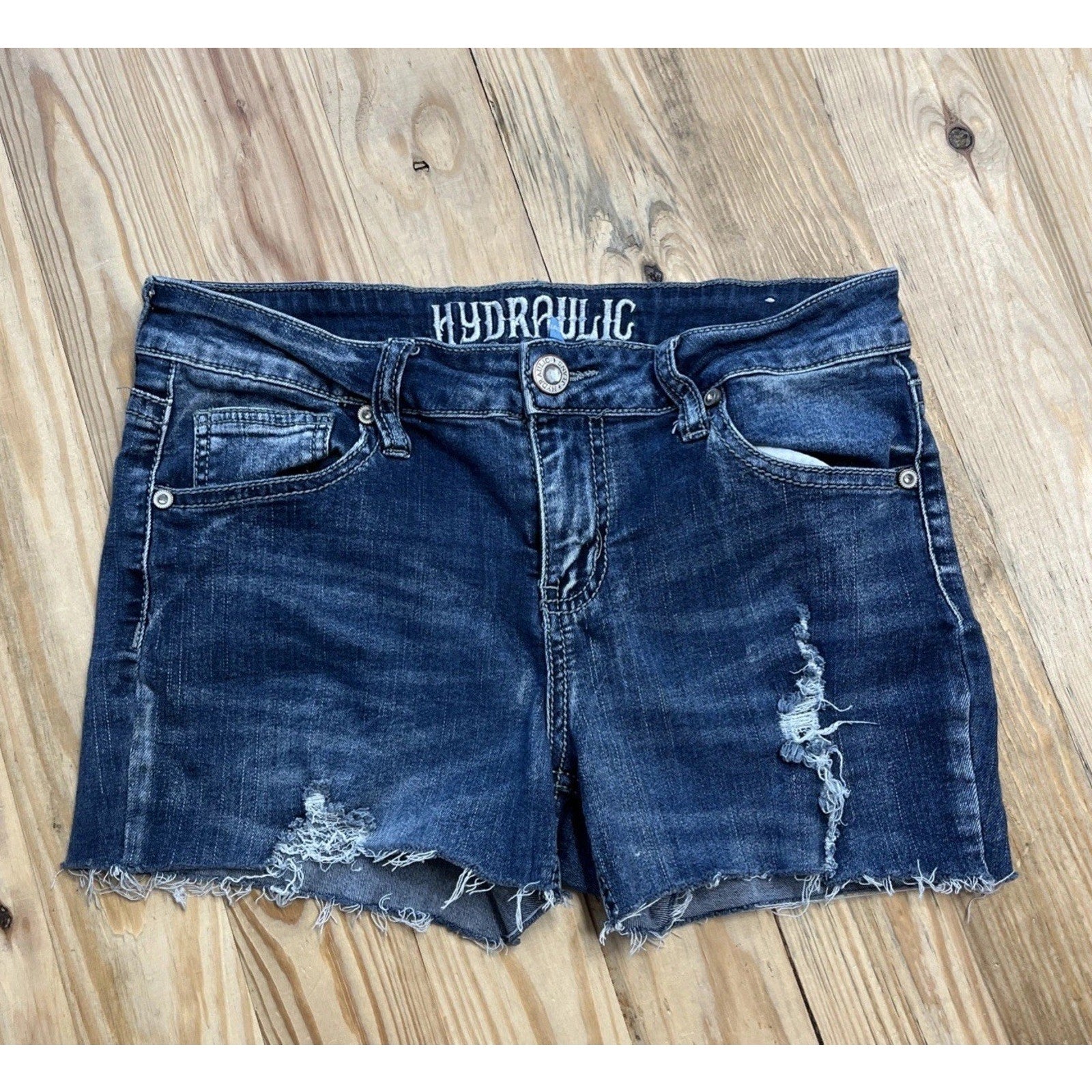 Hydraulic Y2K Denim Shorts Bailey Low Rise Distressed Embellished Pockets Sz 9