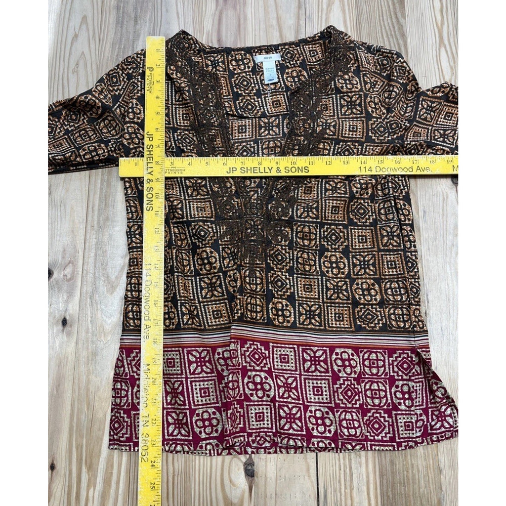 Old Navy Womans Easy Fit Blouse Deep V-Neck Printed L/S Size S