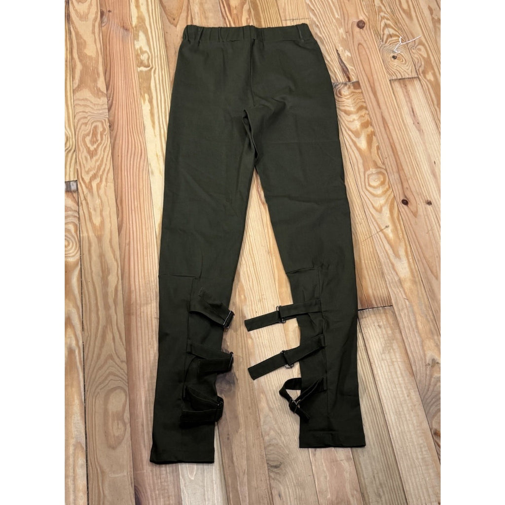 Fierce 605 Buckle Side Skinny Pull On Stretch Size Medium Long Army Green Boho