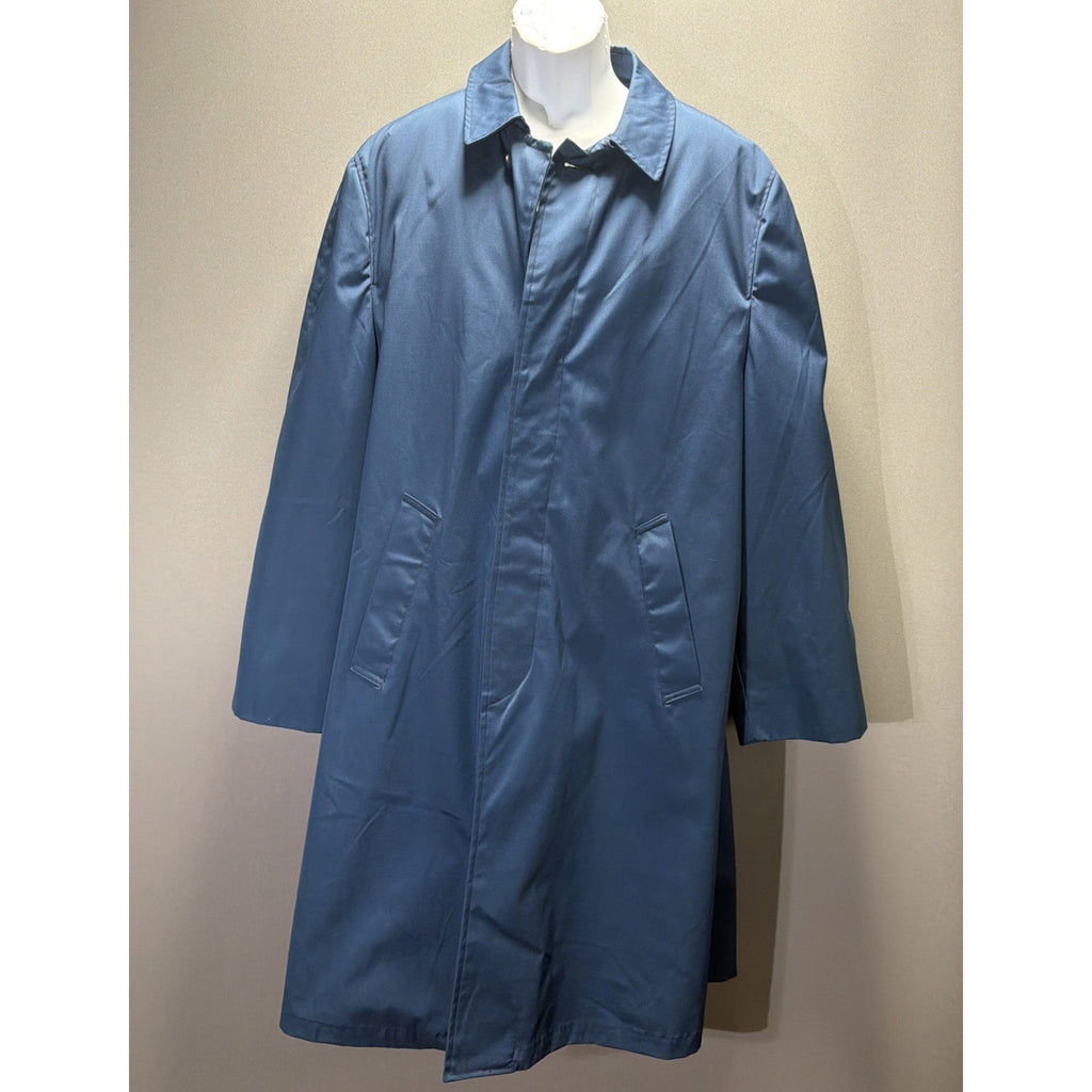 Vintage 70s Stevens Stormaster Navy Blue Trench Coat Borg Fleece Lined Mens 44 L