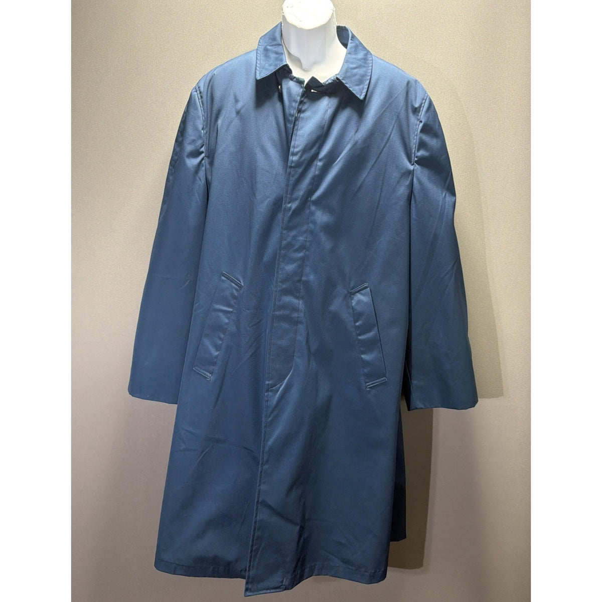 Vintage 70s Stevens Stormaster Navy Blue Trench Coat Borg Fleece Lined Mens 44 L