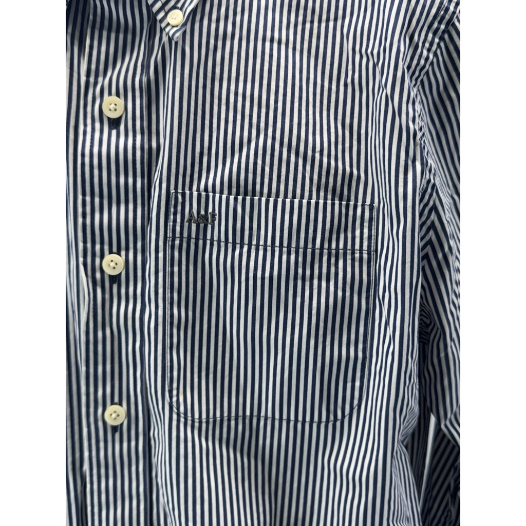 Abercrombie & Fitch Button Up Shirt Men’s White Blue Stripe Muscle Long Sleeve