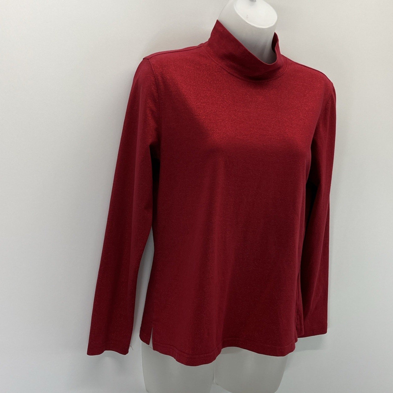 Talbots Women's Red Metallic Pullover Mock Turtleneck Sweater Size Petite Small
