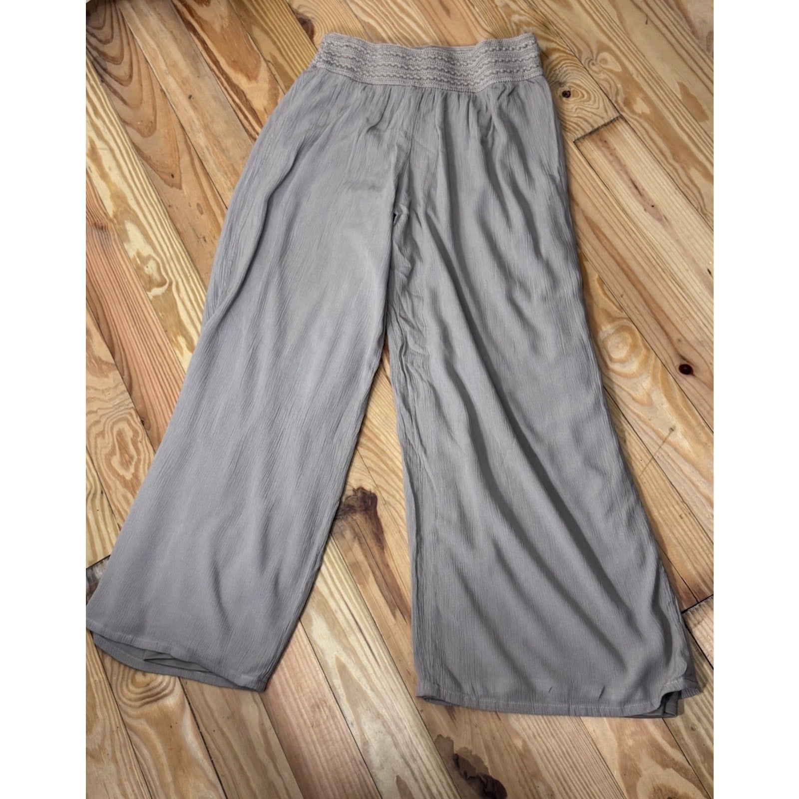 I.N. Studio Solid Crepon Novelty Elastic Waist Wide Leg Pull-On Pants Medium Pet