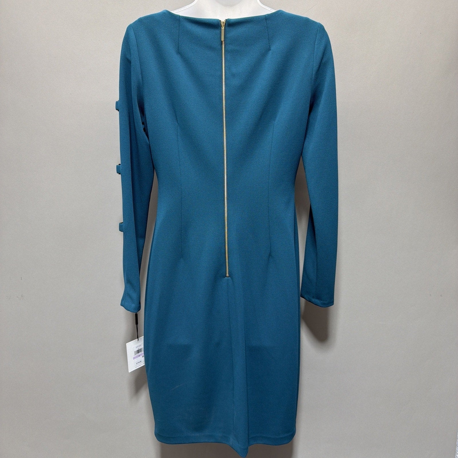 Calvin Klein Dress Teal Blue Green Size 6 Long Sleeve Sheath Knee Length NWT