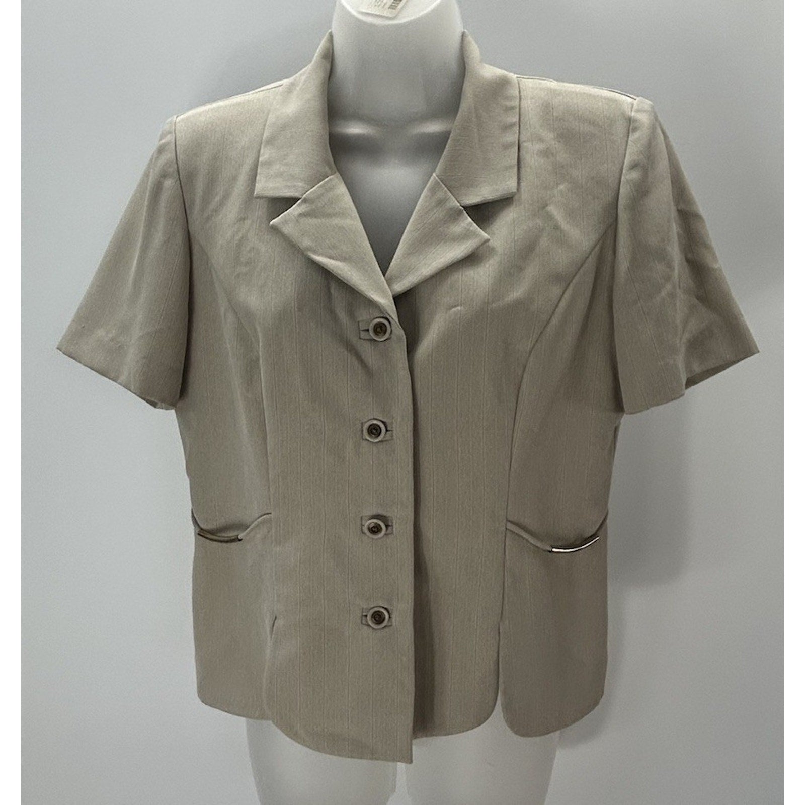 Perceptions Petite Womens Blazer Size 10P Buttons Shoulder Pads Short Sleeve.