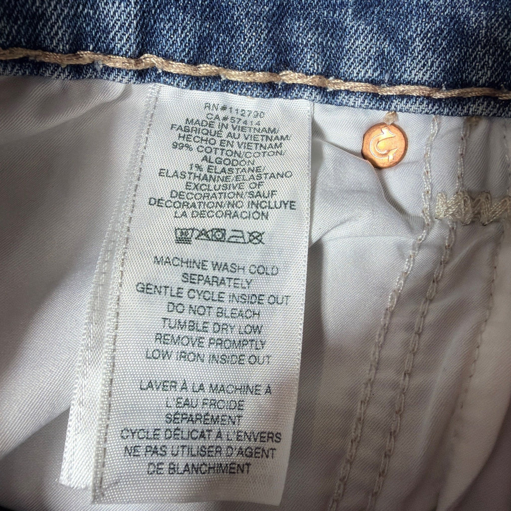 TRUE RELIGION MENS 30 RICKY STRAIGHT LEG FLAP POCKET THICK STITCH DENIM JEANS