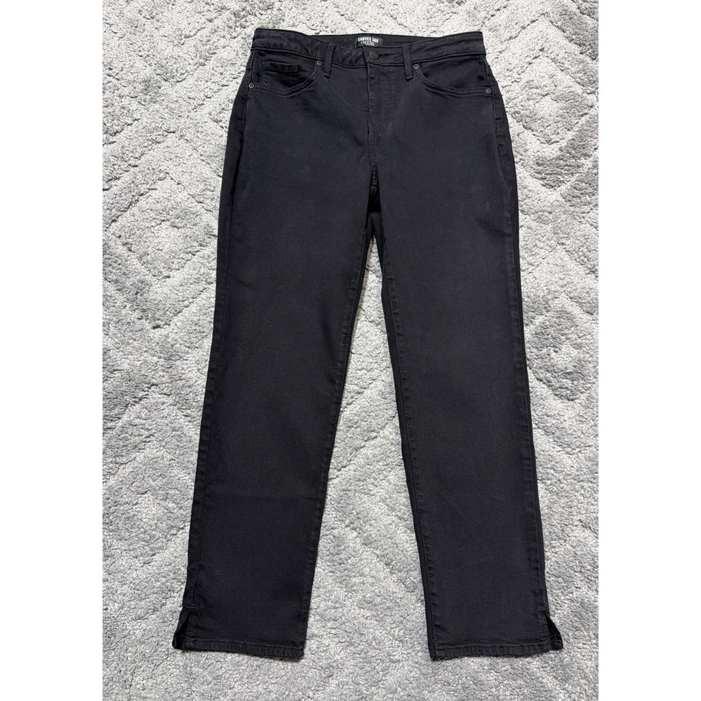 NYDJ Curves 360 Cropped Denim Size 2 Short Black Mid Rise 26" Inseam Split Seam
