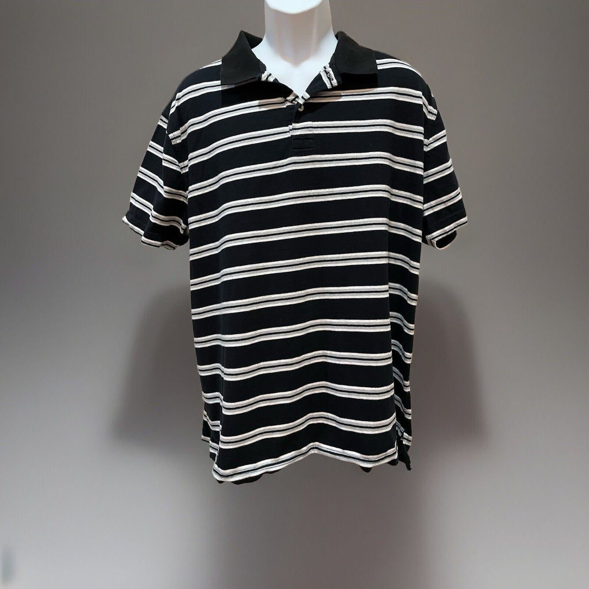 St Johns Bay Black Stripe Performance Polo Men's Size X-Large Preppy Cotton