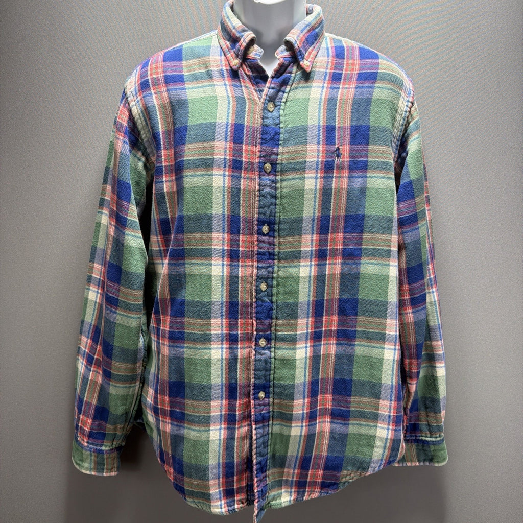 Ralph Lauren Mountain Equip 2 Layer Button Up Flannel Shirt Polo Men size M Vtg