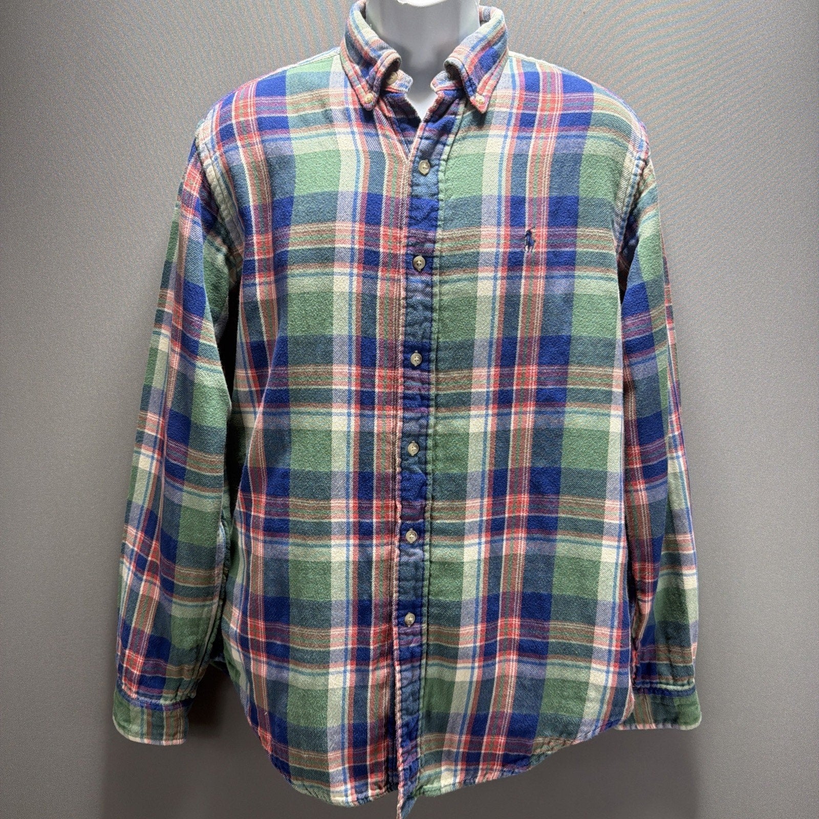 Ralph Lauren Mountain Equip 2 Layer Button Up Flannel Shirt Polo Men size M Vtg