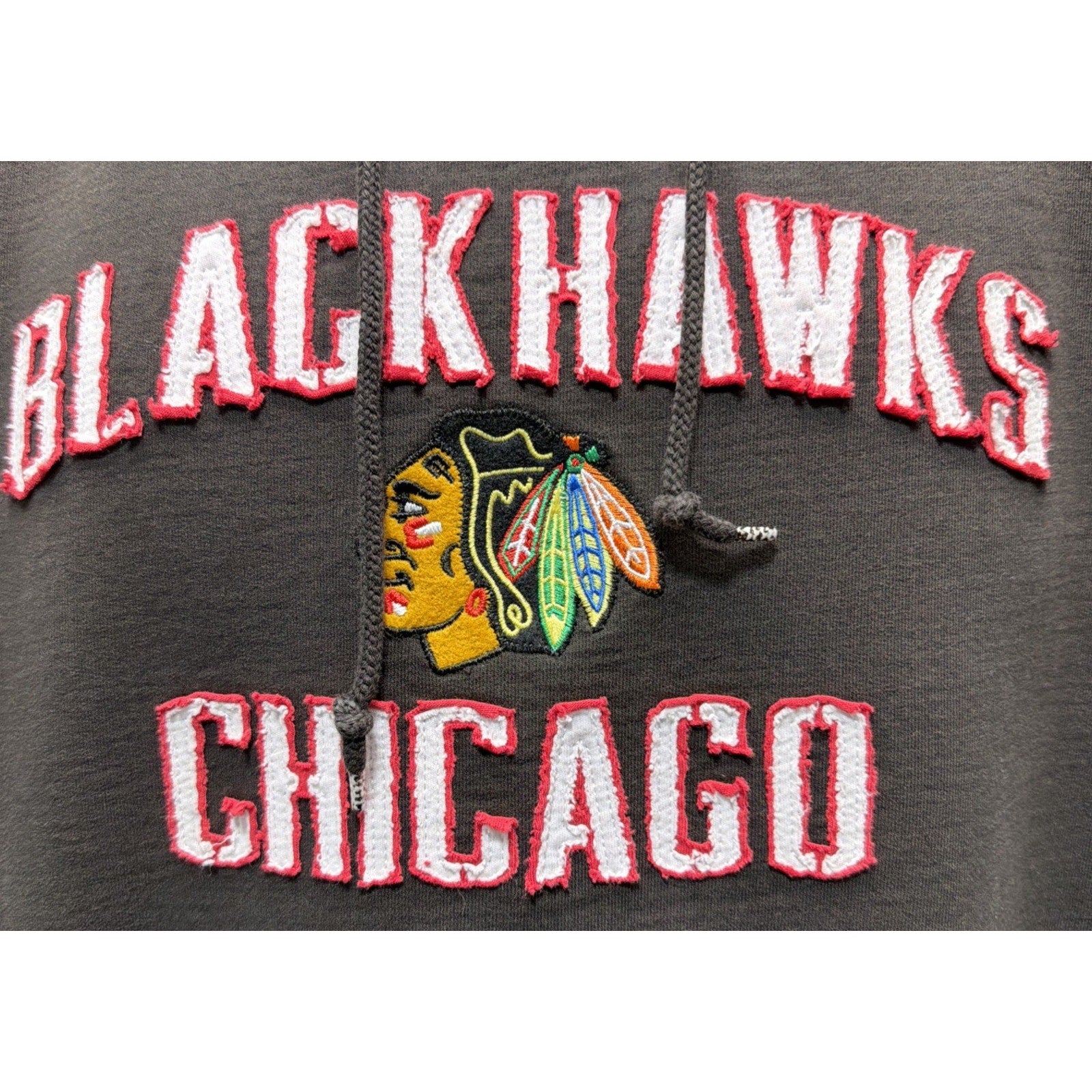 Chicago Blackhawks Men Large Brown NHL Hockey Pullover Embroidered Fleece Hoodie