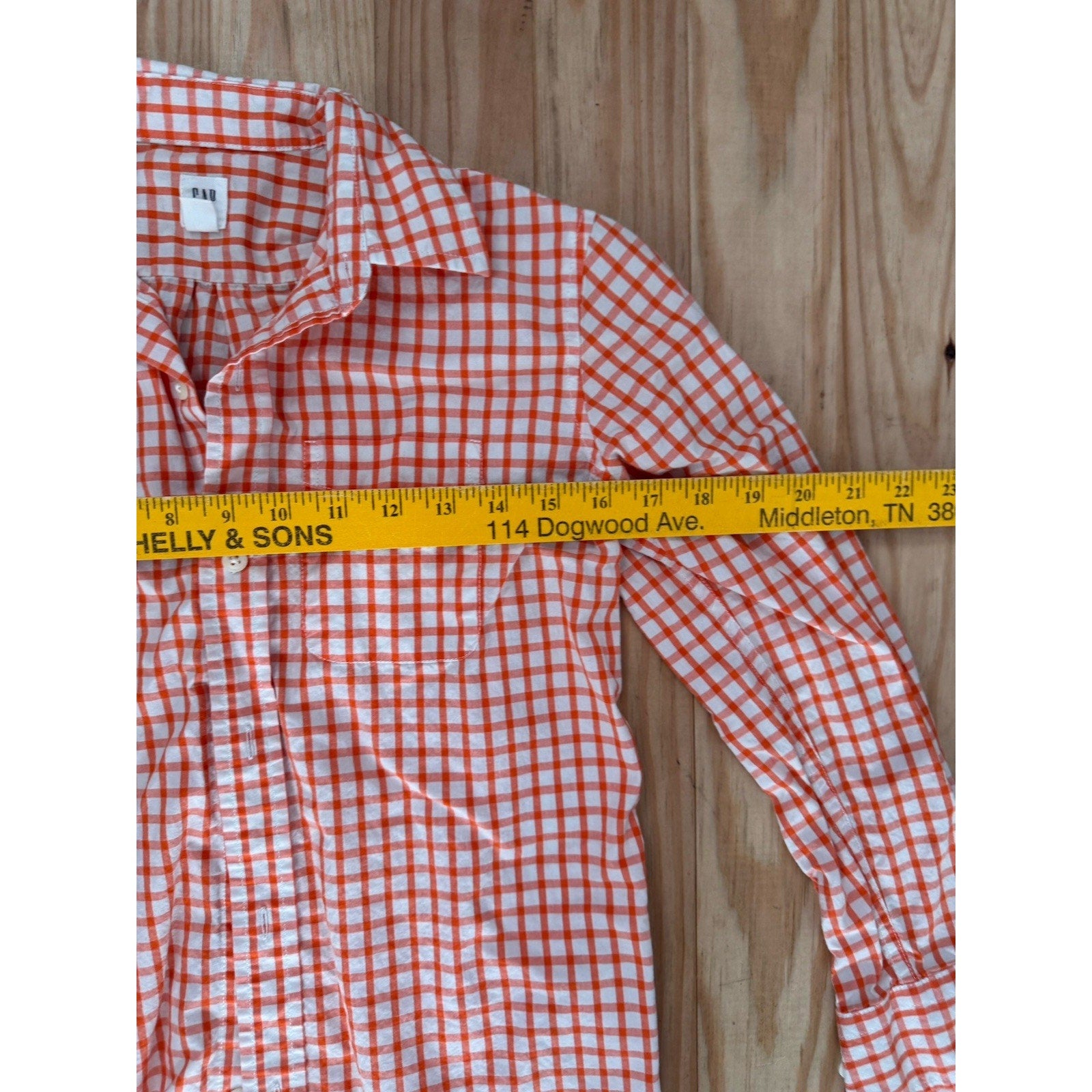 Gap Kids Orange Checkered Button Down Girls Size Large 10 Regular Cotton