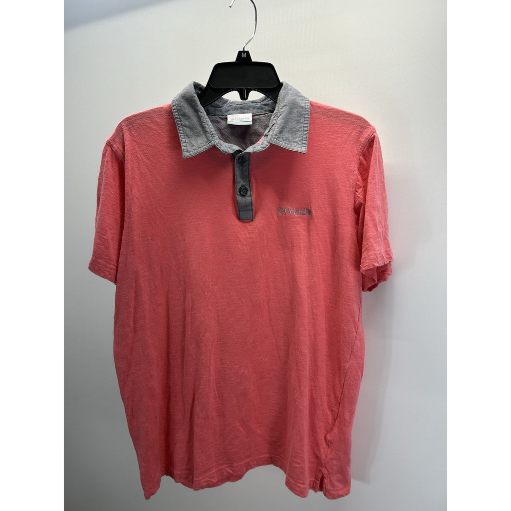 Columbia Polo Shirt Men's XL Salmon/Grey Collar Short Sleeve Cotton Pullover