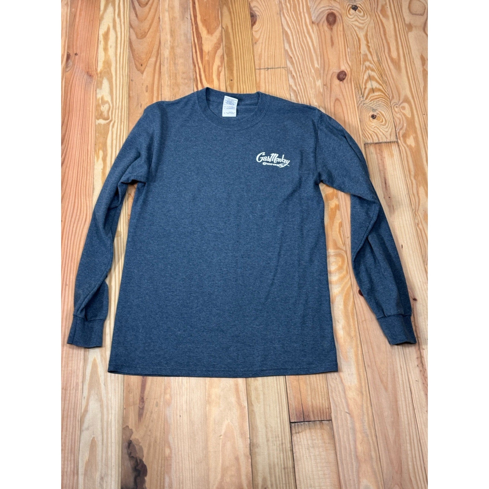 Gas Monkey Garage Long Sleeve Men's Blue T-Shirt Crew Neck Back Logo Small