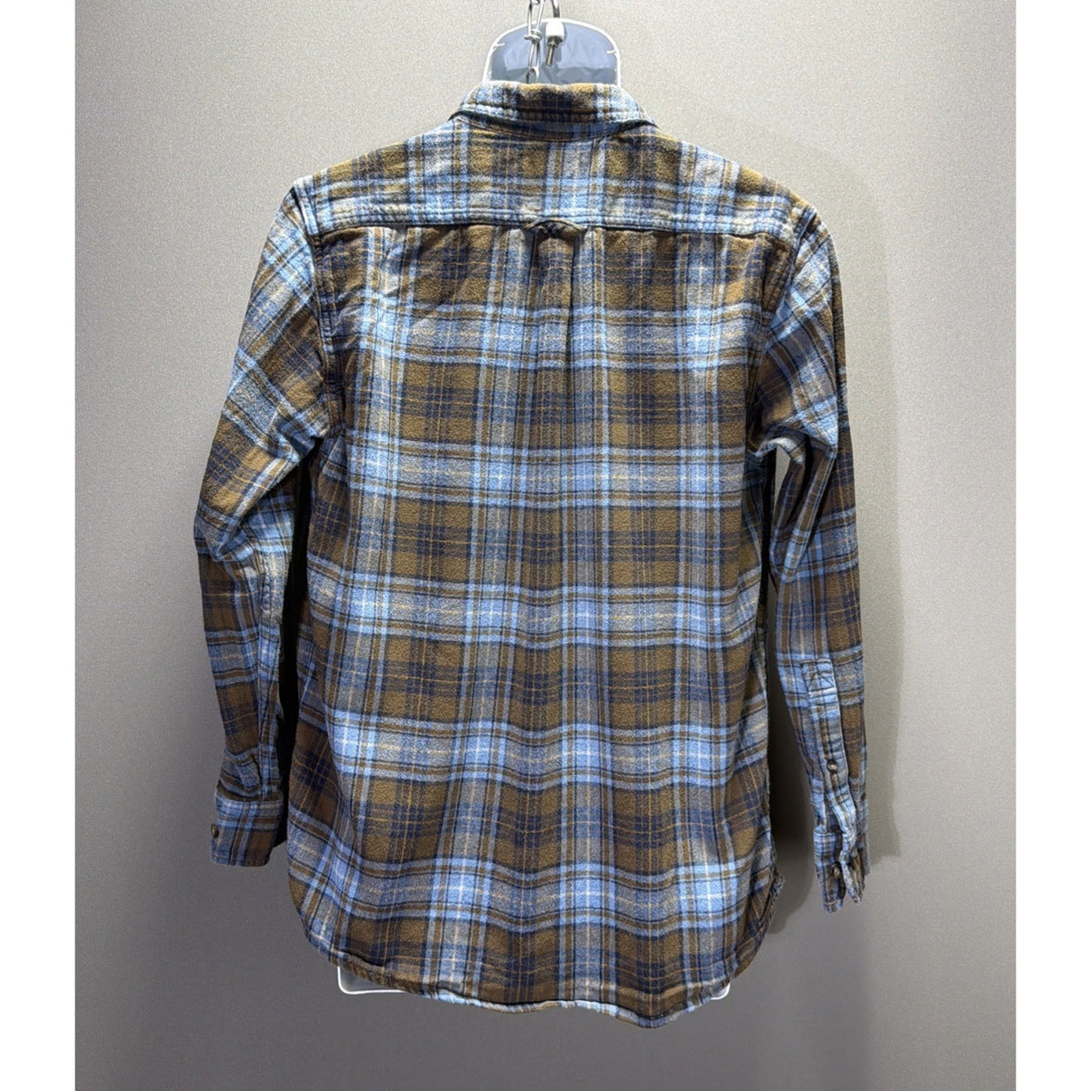 Eddie Bauer Shirt Blue Brown Plaid Flannel Mens Size Medium Outdoor Casual