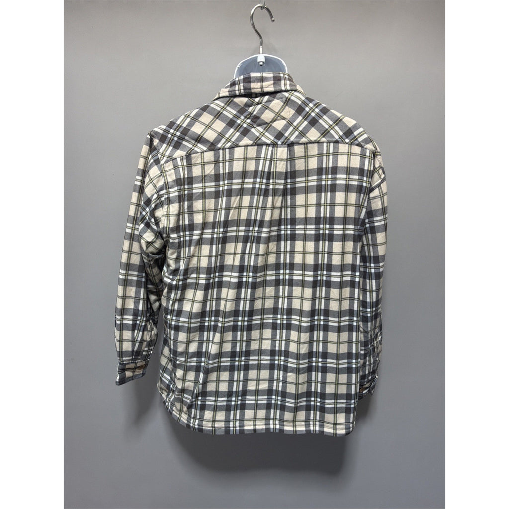 Rugged Point Flannel Shacket Mens XL Biege Plaid Sherpa Fleece Lined Button Up